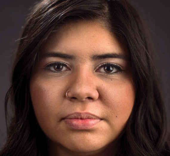 Profile of straightfaced Hispanic woman